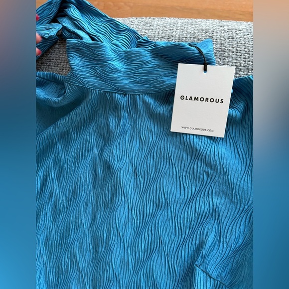 Glamorous Turquoise Textured High-Neck Mini Dress Size US 8 - Picture 14 of 16